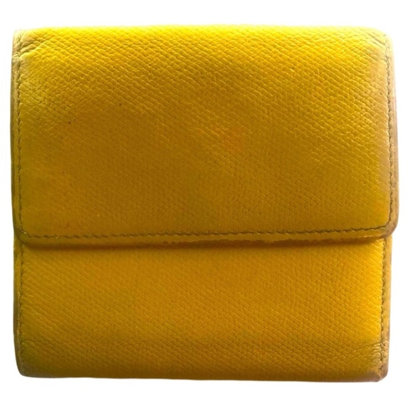 💛 Chanel Wallet Coco Button Double Snap Yellow Leather Compact Trifold Vintage - Picture 2 of 15